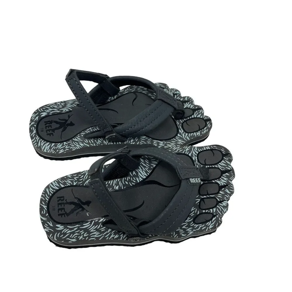 Reef Little‎ Reef Creatures Kids Grey Flip-Flop Sandals Kids Size 7/8 Big Foot